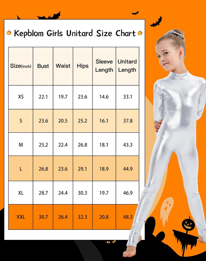 Kepblom Girls Shiny Metallic Mock Neck Unitard Long Sleeve Zipper Back One Piece Bodysuit Costume - Image 5